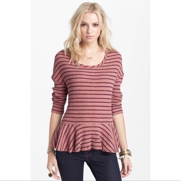 We the free peplum auntie em pink striped thermal long sleeve top - Picture 5 of 12